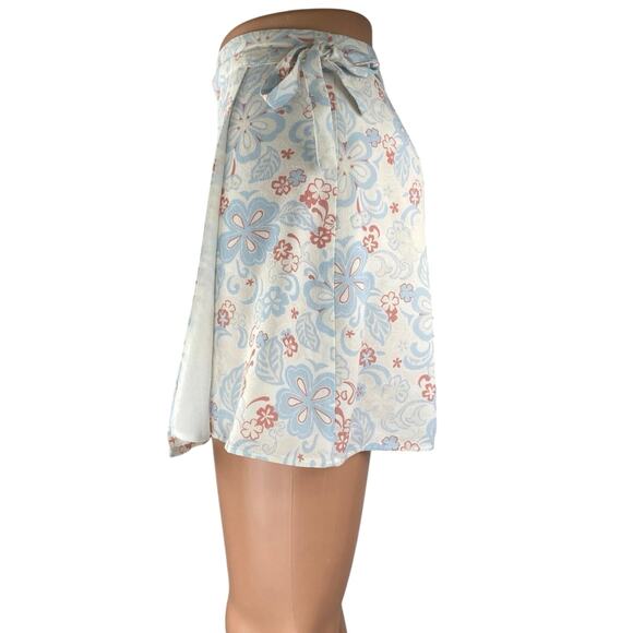 Aritzia Sunday Best White Floral Tie Waist Mini Wrap A-Line Skirt Skort Size XS - Picture 2 of 5